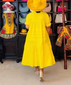 Social Butterfly Collection Plus Size Yellow Boho Style Below The Knee Dress