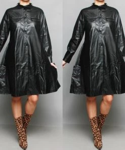 Social Butterfly Collection Black Faux Leather Dress Plus Sizes