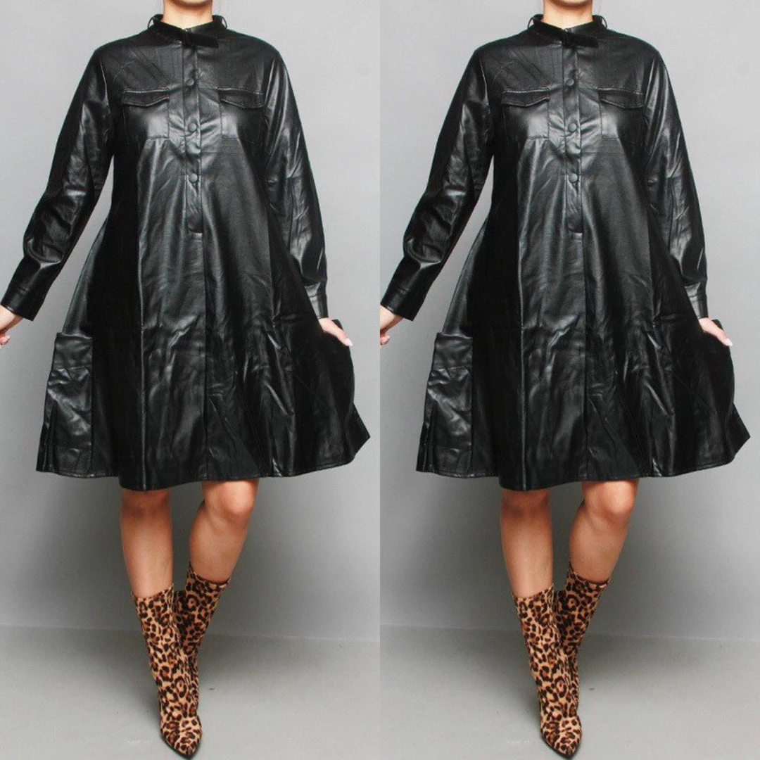 Social Butterfly Collection Black Faux Leather Dress Plus Sizes 3 Social Butterfly Collection Black Faux Leather Dress Plus Sizes