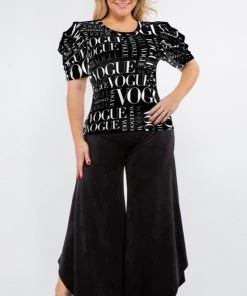 Social Butterfly Collection Black White Vogue Print Top