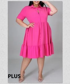Social Butterfly Collection Pink Plus Size Button Down Dress