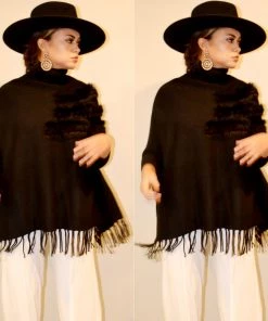 Social Butterfly Collection Black Faux Fur Fringe Detail Sweater Top Sale