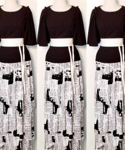 Social Butterfly Collection New Arrivals White Black Newspaper Print Fringe Skirt