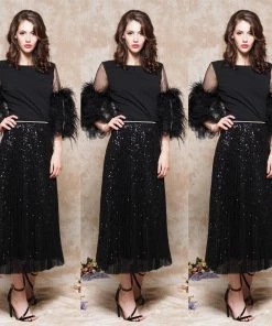 Social Butterfly Collection Sheer Pleated Black Sequin Skirt Sale