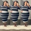 Social Butterfly Collection Jersey Knit Navy Blue White Midi Dress