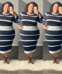 Social Butterfly Collection Jersey Knit Navy Blue White Midi Dress