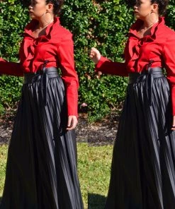 Social Butterfly Collection Ruby Red Ruffle Neckline Top