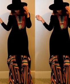 Social Butterfly Collection New Arrivals Black Multi Print Ruffle Wide Leg Pants