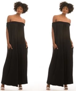 Social Butterfly Collection Black Off The Shoulder Boho Loose Fit Jumpsuit