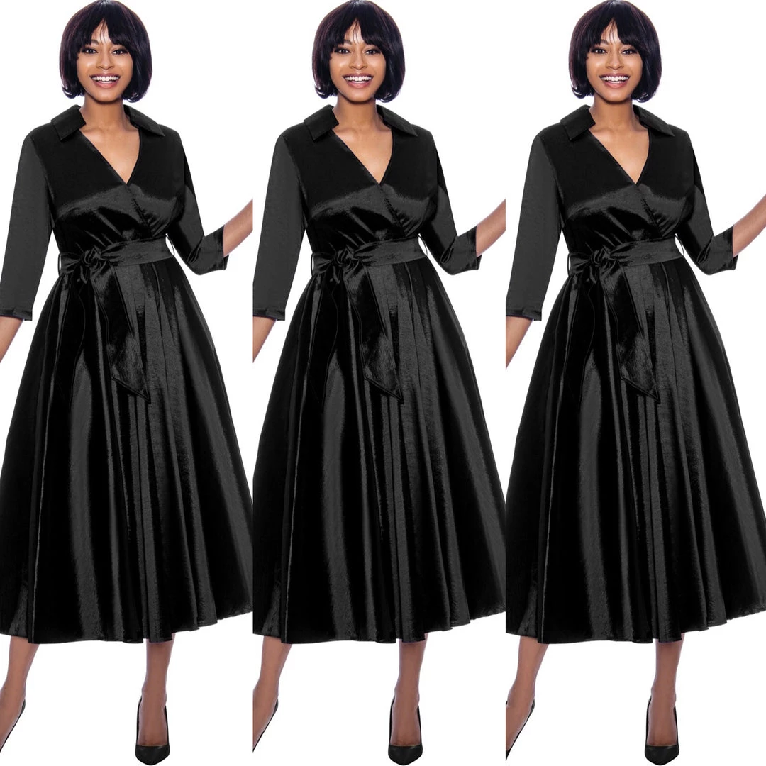 Social Butterfly Collection Black Classic Style Faux Wrap Dress 7 Social Butterfly Collection Black Classic Style Faux Wrap Dress