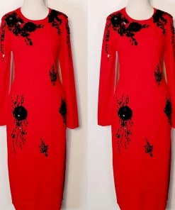 Social Butterfly Collection New Arrivals Red Black Jersey Knit Mid Length Dress