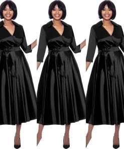 Social Butterfly Collection Black Classic Style Faux Wrap Dress 11 Social Butterfly Collection Black Classic Style Faux Wrap Dress