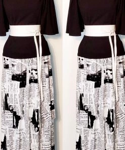 Social Butterfly Collection New Arrivals White Black Newspaper Print Fringe Skirt