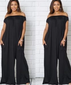 Social Butterfly Collection Black Off The Shoulder Boho Loose Fit Jumpsuit