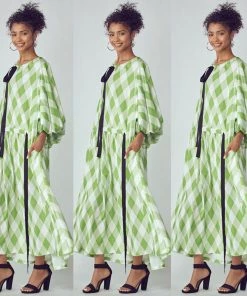 Social Butterfly Collection Plus Size Green Check Vintage Dress New Arrivals
