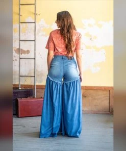 Social Butterfly Collection New Arrivals Blue Denim Jean Blue Palazzo Wide Leg Pants