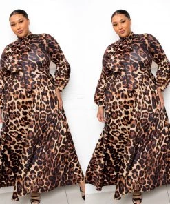 Social Butterfly Collection Leopard Print Necktie Maxi Dress New Arrivals