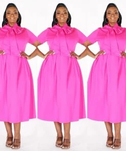 Social Butterfly Collection Pink Plus Size Necktie Mid Length Dress