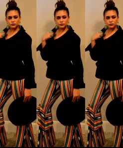 Social Butterfly Collection New Arrivals Black Multi Print Ruffle Wide Leg Pants