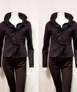 Social Butterfly Collection Sale Fancy Black Ruffle Neckline Top