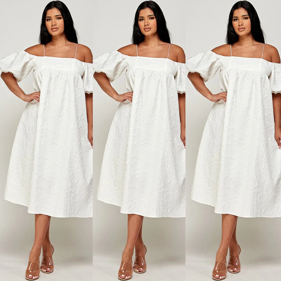 Social Butterfly Collection New Arrivals Textured Cold Shoulder Off White Dress 4 Social Butterfly Collection New Arrivals Textured Cold Shoulder Off White Dress