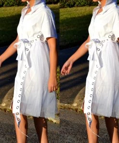 Social Butterfly Collection White Or Black Button Down Grommet Detail Top