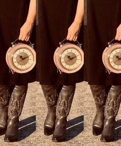 Social Butterfly Collection Accessories Pink Retro Style Clock Handbag