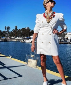 Social Butterfly Collection New Arrivals Off White Gold Button Dress Top