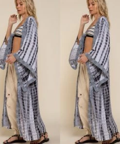 Social Butterfly Collection Grey Tie Dye Kimono Sleeve Sheer Duster