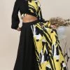 Social Butterfly Collection Black White Yellow Color Block Crop Top