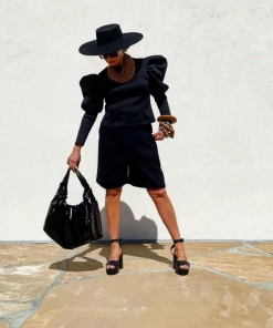 Social Butterfly Collection New Arrivals Black Fitted Puffy Sleeve Top