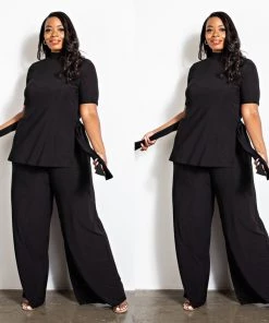 Social Butterfly Collection New Arrivals Black Side Tie Two Piece Pant Set