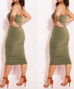 Social Butterfly Collection New Arrivals Olive Green Strapless Tube Top Midi Dress