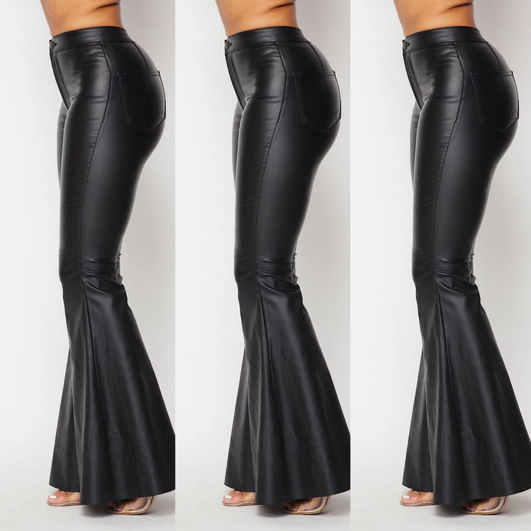 Social Butterfly Collection Black Faux Leather Bell Bottom Pants Plus Sizes 6 Social Butterfly Collection Black Faux Leather Bell Bottom Pants Plus Sizes