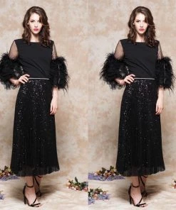 Social Butterfly Collection Sheer Pleated Black Sequin Skirt Sale