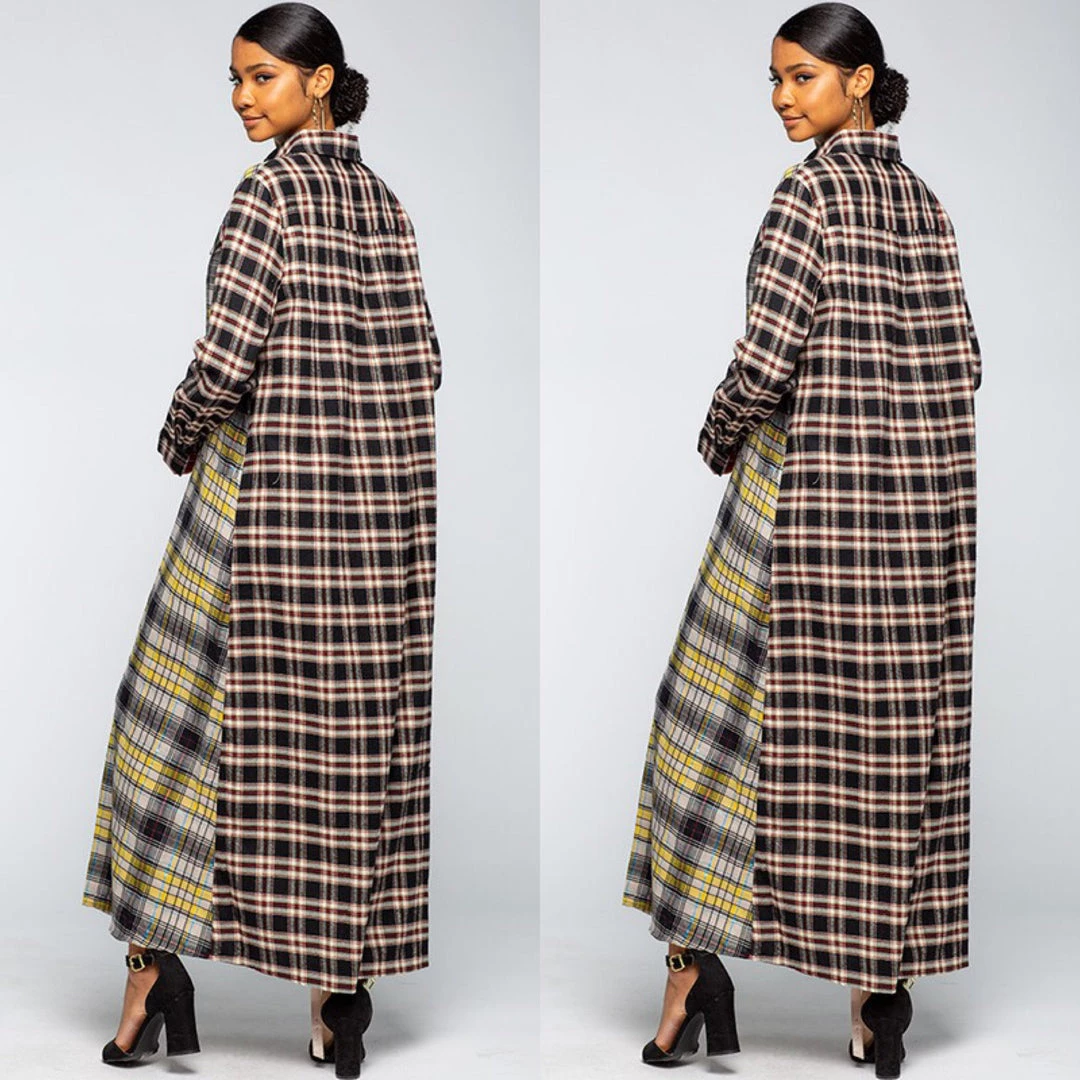 Social Butterfly Collection Plaid Check Multi Color Duster Dress 14 Social Butterfly Collection Plaid Check Multi Color Duster Dress