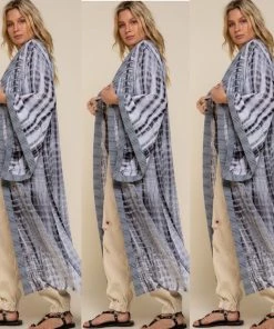 Social Butterfly Collection Grey Tie Dye Kimono Sleeve Sheer Duster