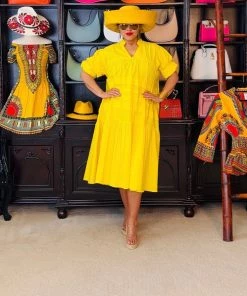 Social Butterfly Collection Plus Size Yellow Boho Style Below The Knee Dress