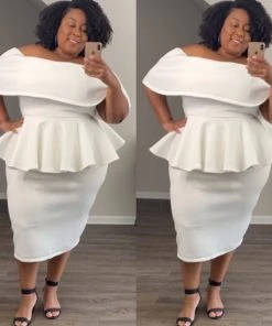 Classy Curvy Collection Sale Off White Off The Shoulder Peplum Dress