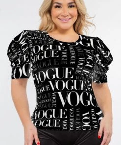 Social Butterfly Collection Black White Vogue Print Top