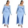 Social Butterfly Collection Plus Size Light Blue Two Piece Form Fitted Dress Duster Set New Arrivals