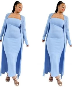 Social Butterfly Collection Plus Size Light Blue Two Piece Form Fitted Dress Duster Set New Arrivals