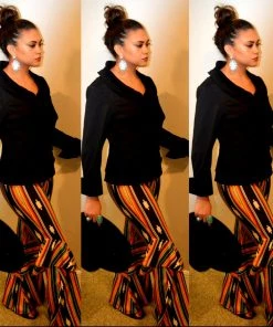 Social Butterfly Collection New Arrivals Black Multi Print Ruffle Wide Leg Pants