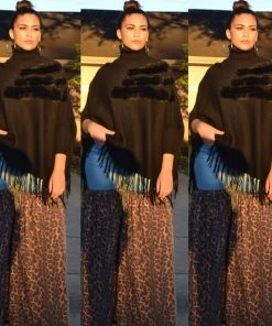 Social Butterfly Collection Black Faux Fur Fringe Detail Sweater Top Sale