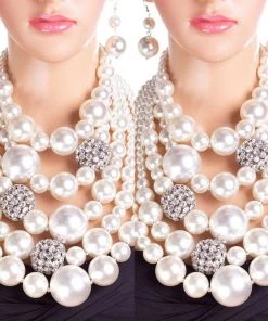 Social Butterfly Collection White X-Large Pearl Statement Necklace