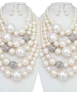 Social Butterfly Collection White X-Large Pearl Statement Necklace