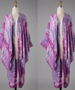 Social Butterfly Collection Purple Pink Tie Dye Kimono Sleeve Sheer Duster New Arrivals