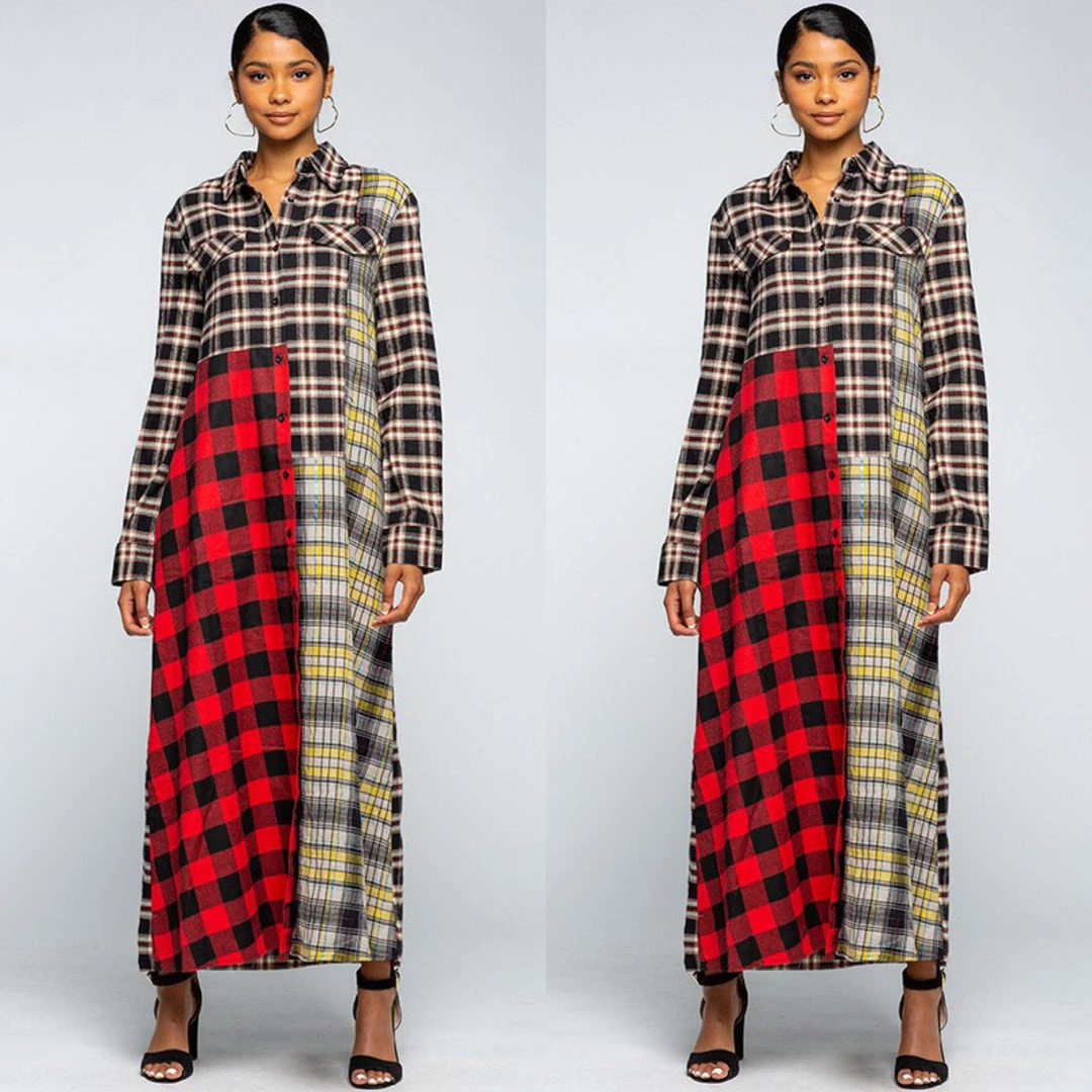 Social Butterfly Collection Plaid Check Multi Color Duster Dress 16 Social Butterfly Collection Plaid Check Multi Color Duster Dress