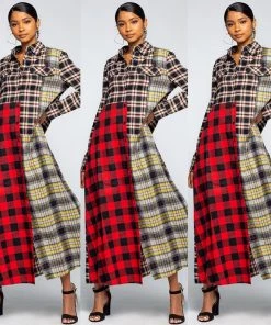 Social Butterfly Collection Dresses Multi Color Plaid Check Pattern Duster Dress