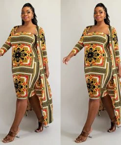 Social Butterfly Collection Black Red Print Two Piece Dress Duster Set